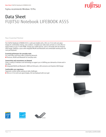 Data Sheet FUJITSU Notebook LIFEBOOK A555 | Manualzz