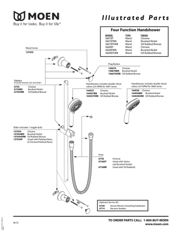 Moen Handshower 3667 EP, 3667 EPBN, 3667 EPORB, 3669 EP, 3669 EPBN ...