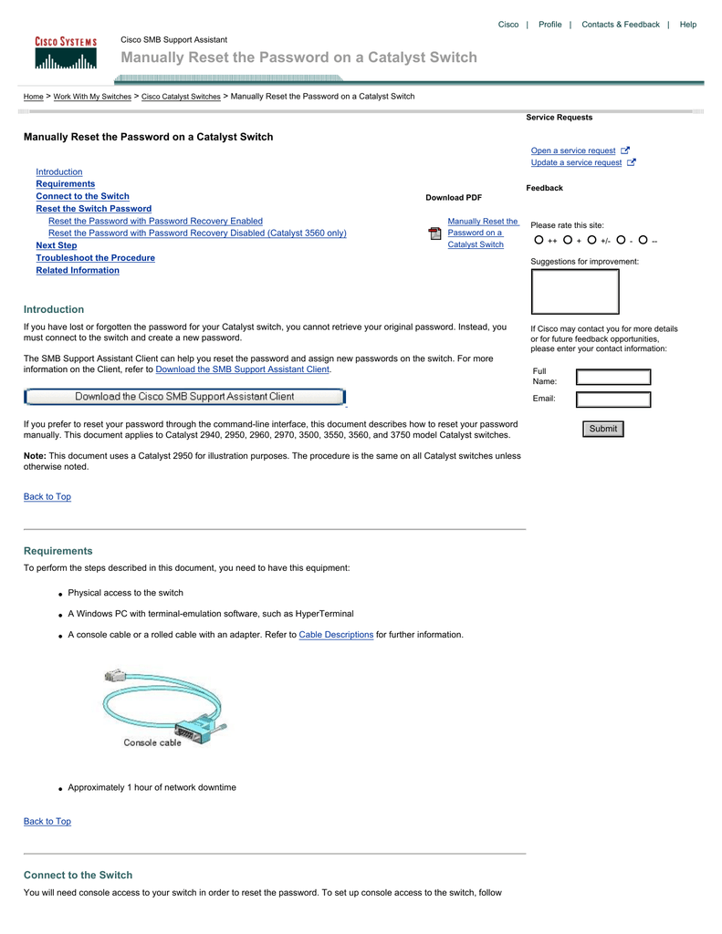 how to reset a forgotten password on a cisco 2950 switch