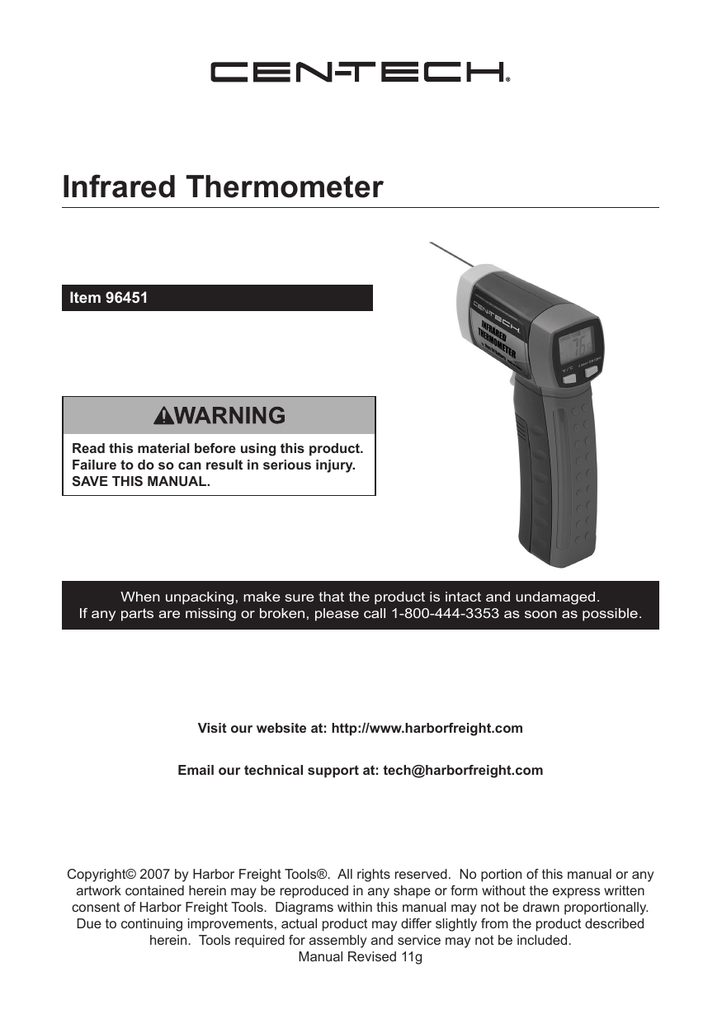 cen-tech infrared thermometer 96451 manual