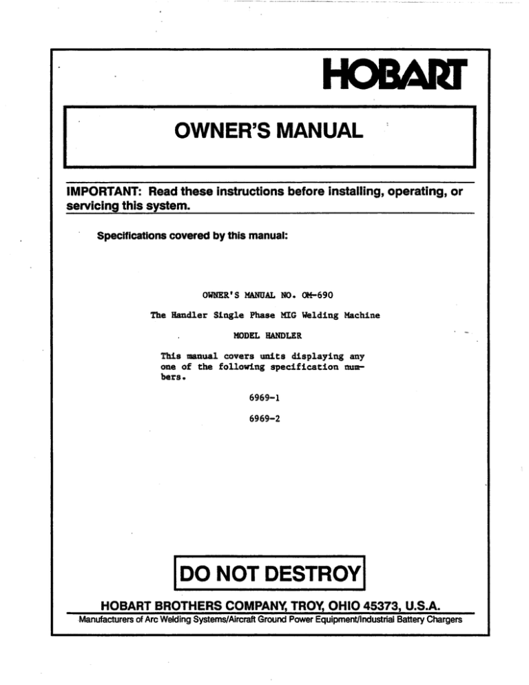 Hobart Ft1000 Service Manual