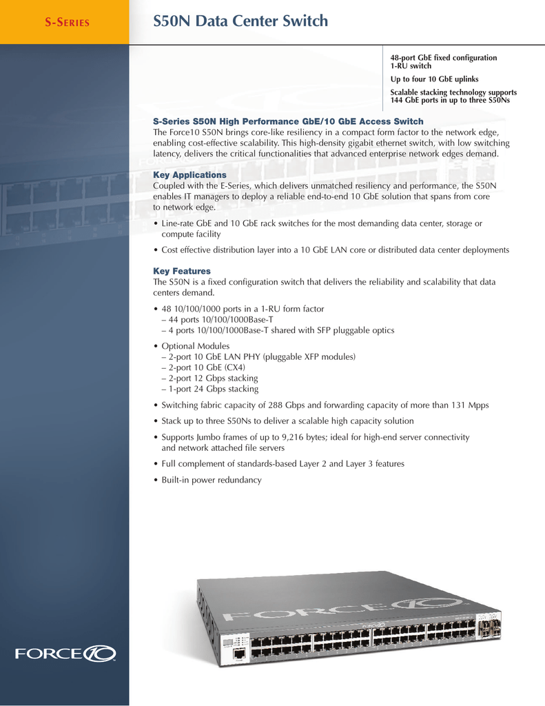 Force10 S50-01-GE-48T-AC 48-Port Switch w// S50-01-10GE-2P 2-Port 10GE XFP Module