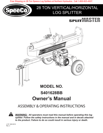 SpeeCo S401628BB Log Splitter Owner's Manual | Manualzz