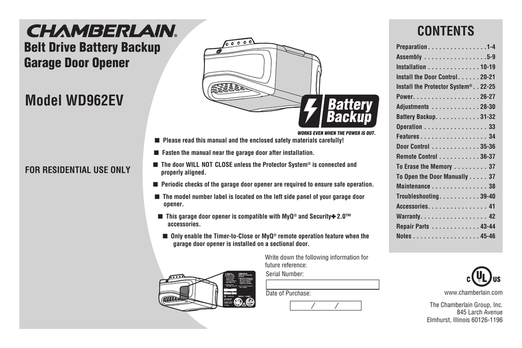 114a4599b Chamberlain Belt Drive Garage Door Opener Model