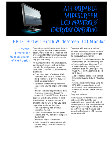 HP LE1901w 19-inch Widescreen LCD Monitor | Manualzz