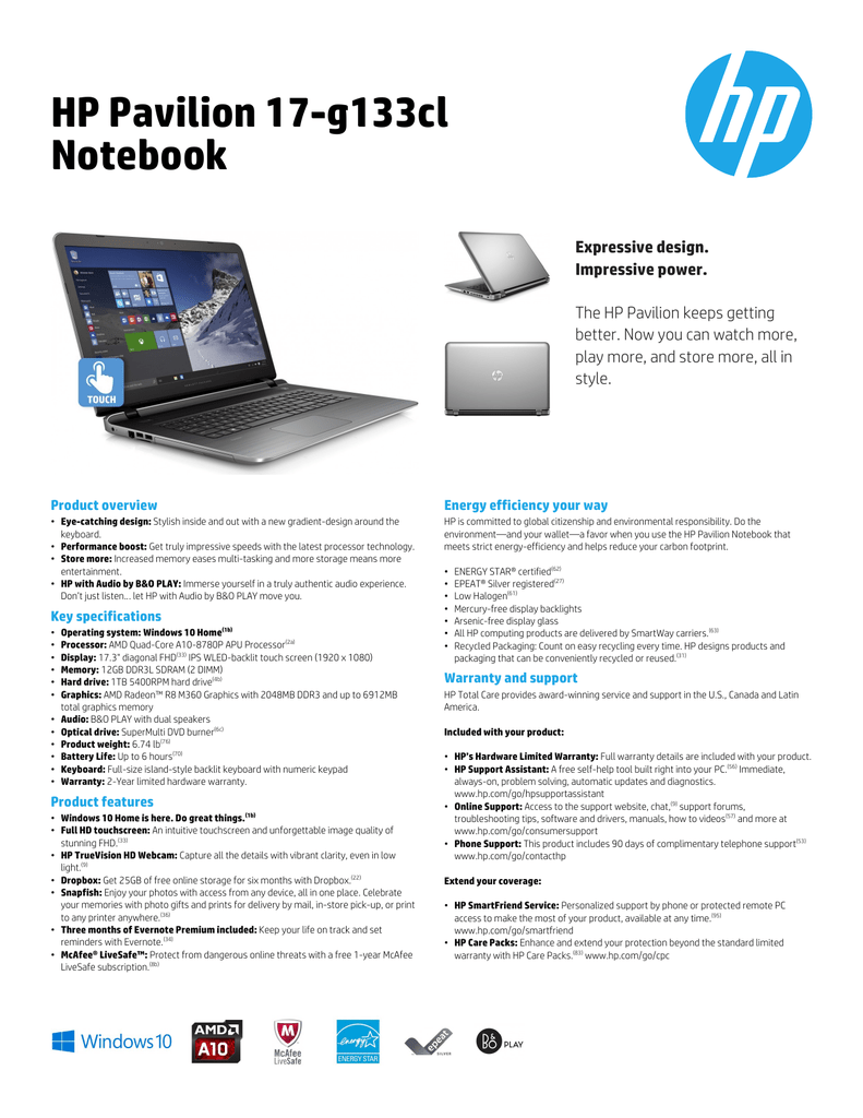 Hp Pavilion 17 G133cl Notebook Manualzz