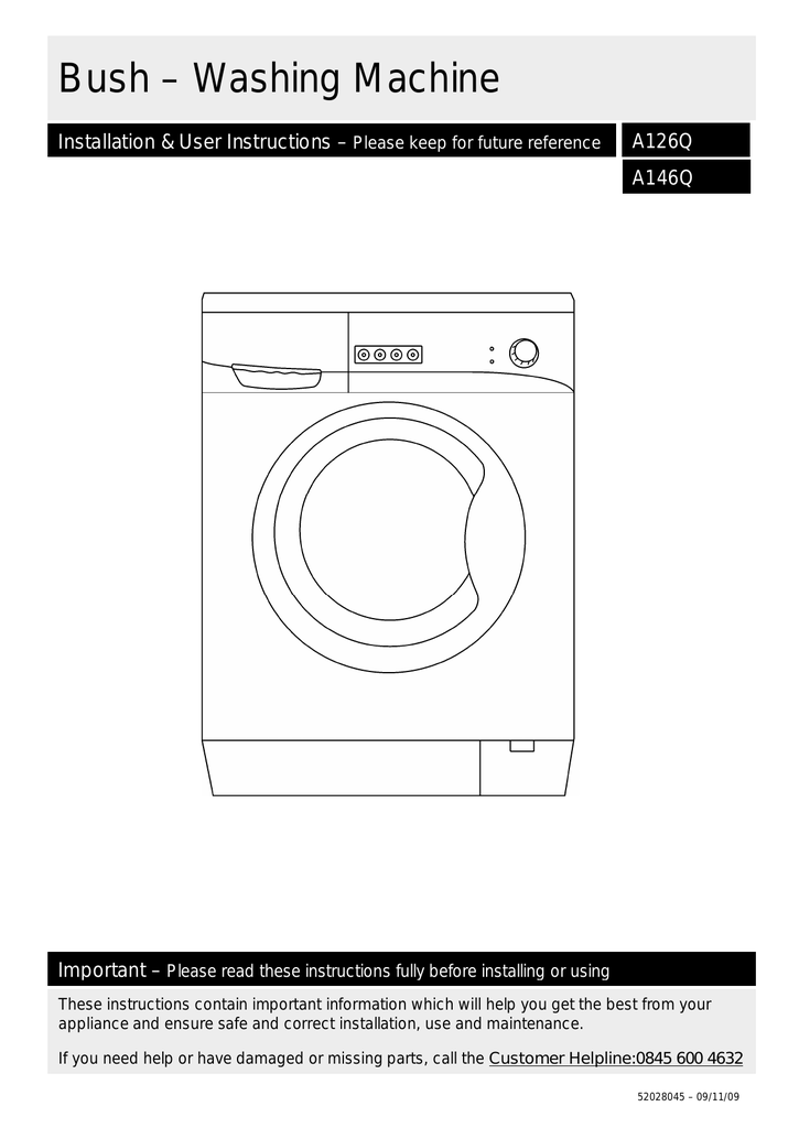 Bush Washing Machine Manualzz