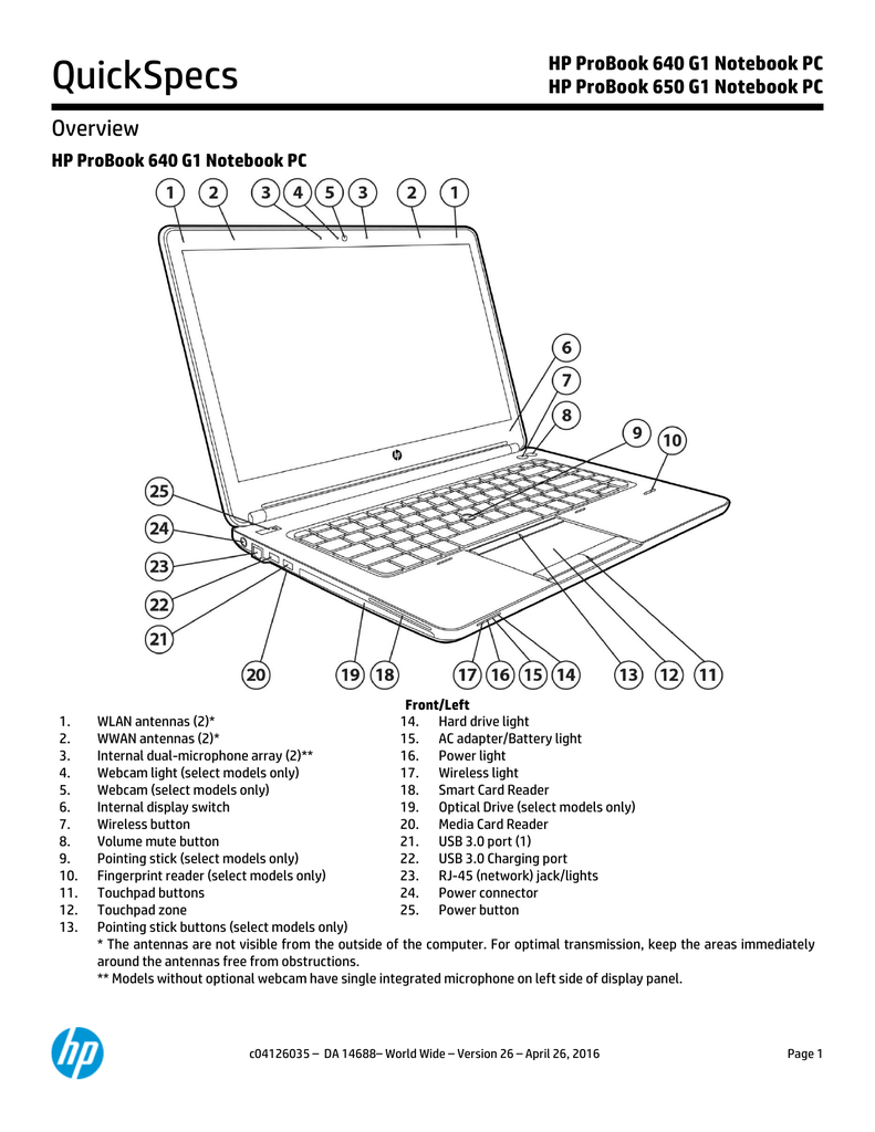 HP ProBook 640 G1 Notebook PC HP ProBook 650 G1 Notebook PC | Manualzz
