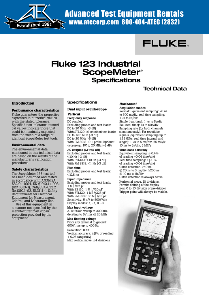 Fluke 123 Industrial Scopemeter Advanced Test Equipment Rentals Manualzz