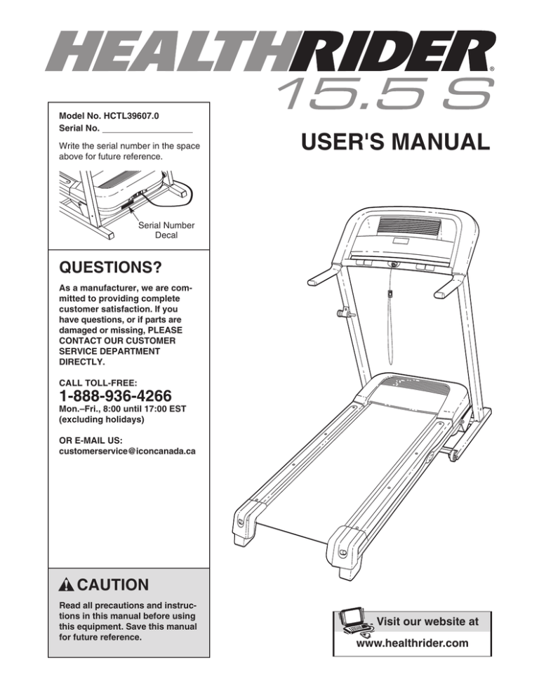 Weslo Cadence J3 7 Treadmill Wctl 0 User Manual Manualzz