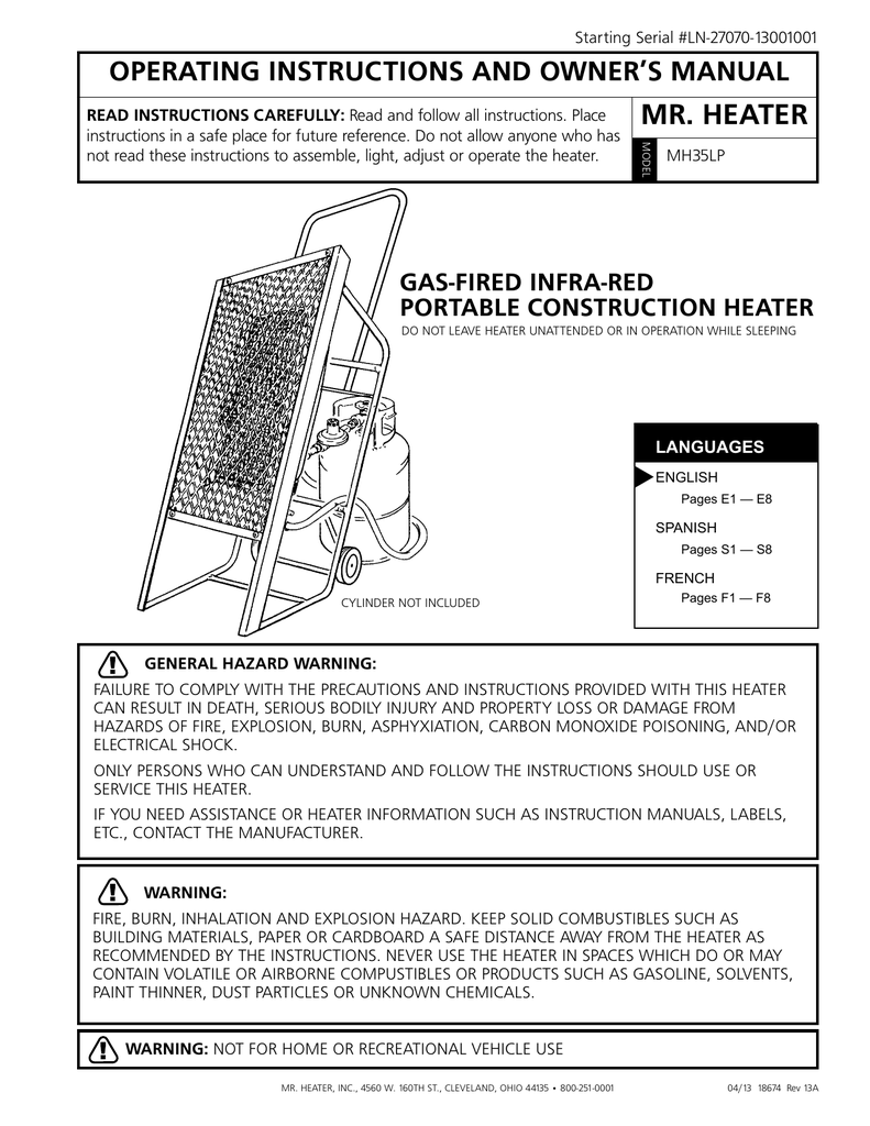 Mr. Heater MH35LP Operating Instructions And Owner's Manual | Manualzz