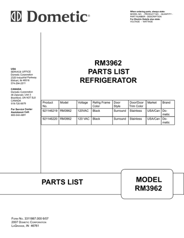 Rm3962 Parts List Refrigerator Parts List Model Rm3962 Manualzz