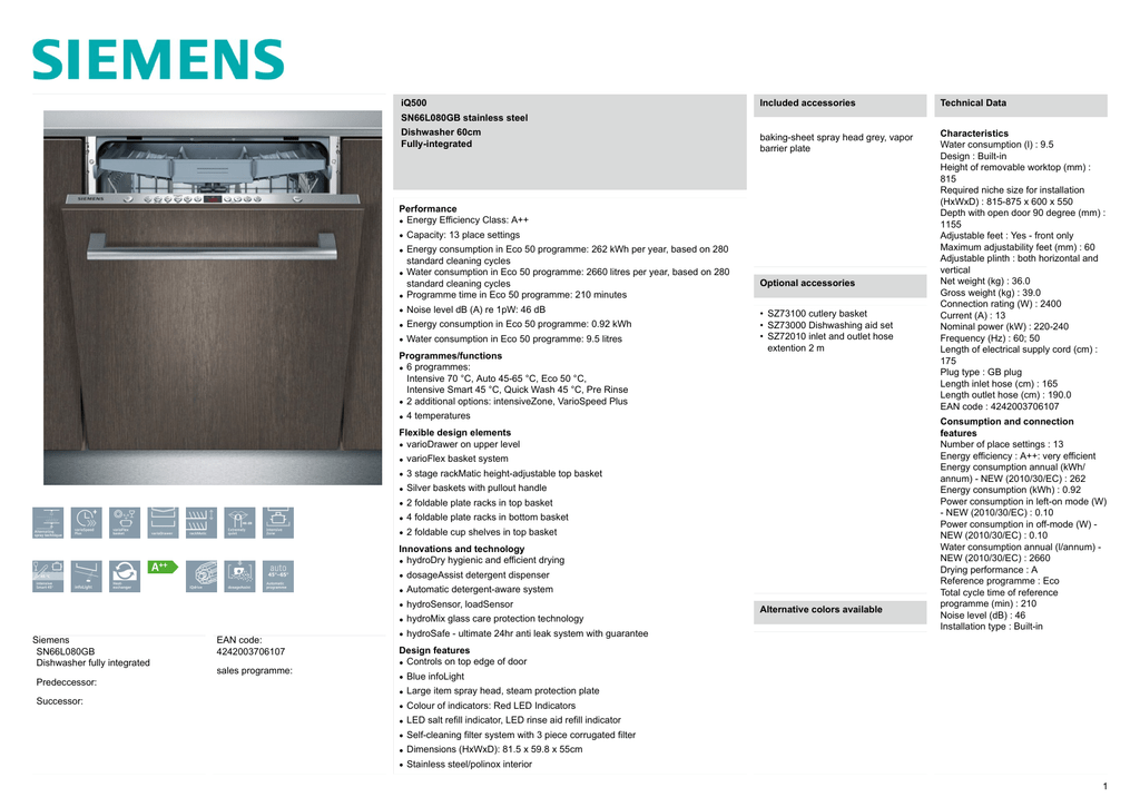siemens sn66l080gb