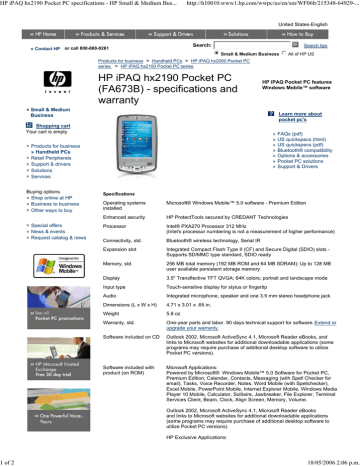 Hp Ipaq Hx2190 Pocket Pc Specifications Manualzz