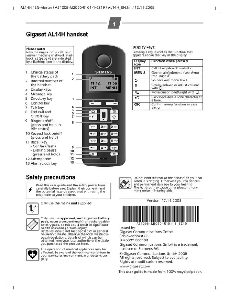 Siemens Gigaset Al14h User Manual Manualzz