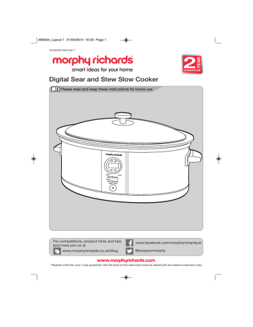 Morphy Richards 460005 Digital Slow Cooker Instruction Manual Manualzz