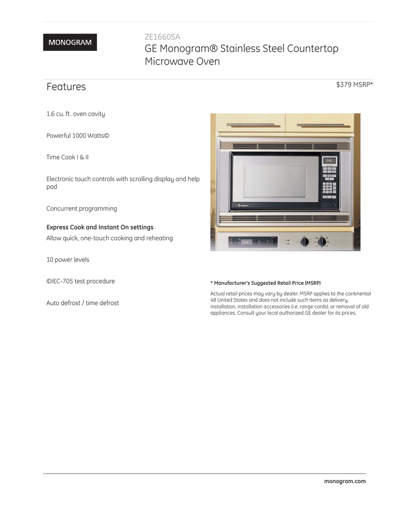 Ge Monogram Stainless Steel Countertop Microwave Oven Features