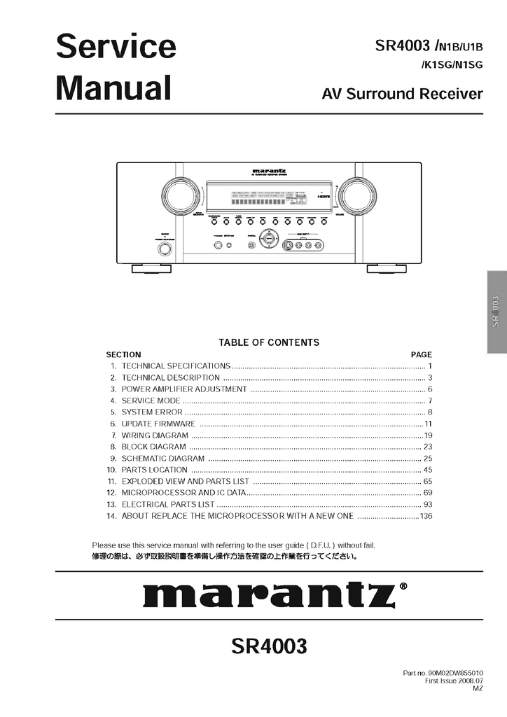 Marantz Sr 4003 Service Manual Manualzz
