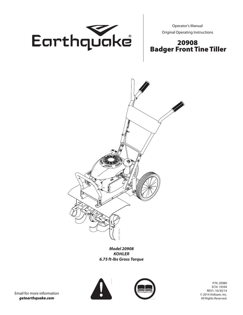 Earthquake 20908 149cc FullSize Front Tine Gas Rototiller Use and Care
