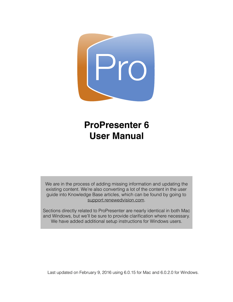 Propresenter 6 User Manual Manualzz