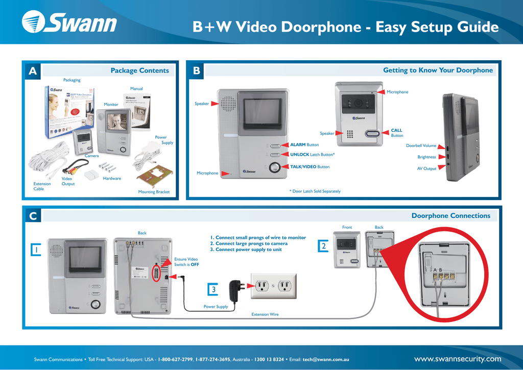 B w video doorphone схема подключения