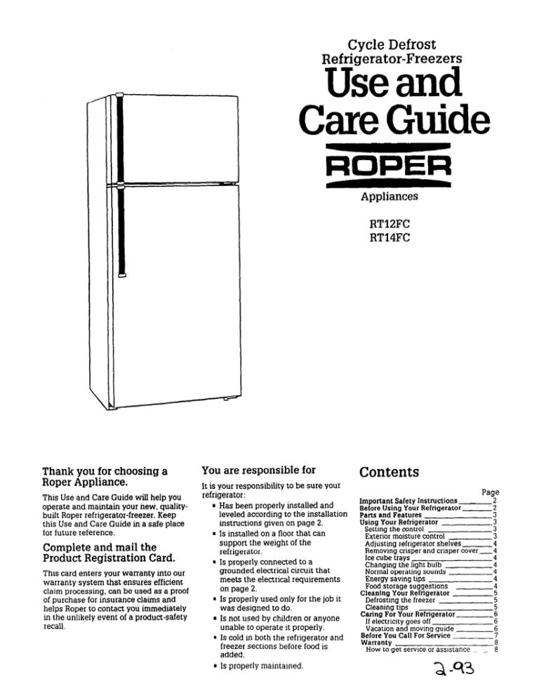Roper Refrigerator Side By Side Manual