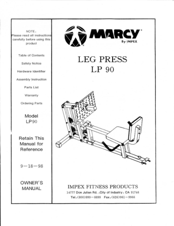 Handleiding Marcy Leg Press LP 90 | Manualzz