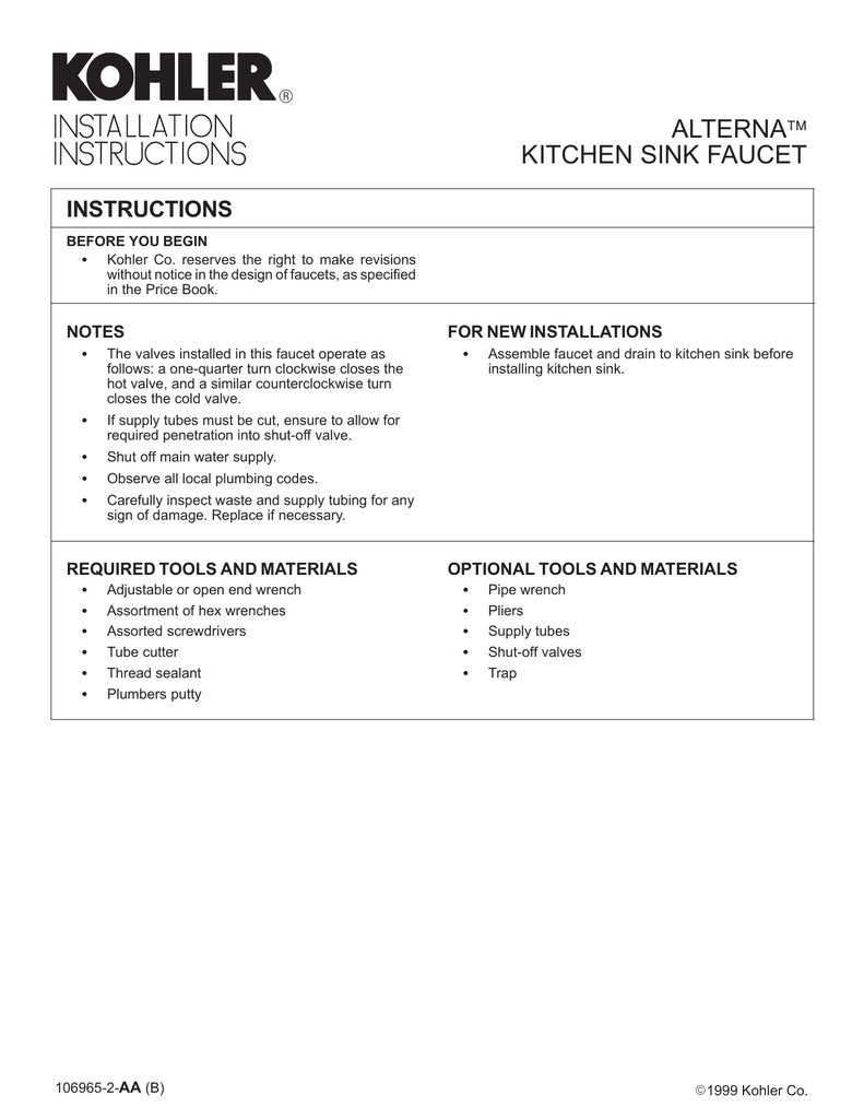 Alterna Kitchen Sink Faucet Manualzz