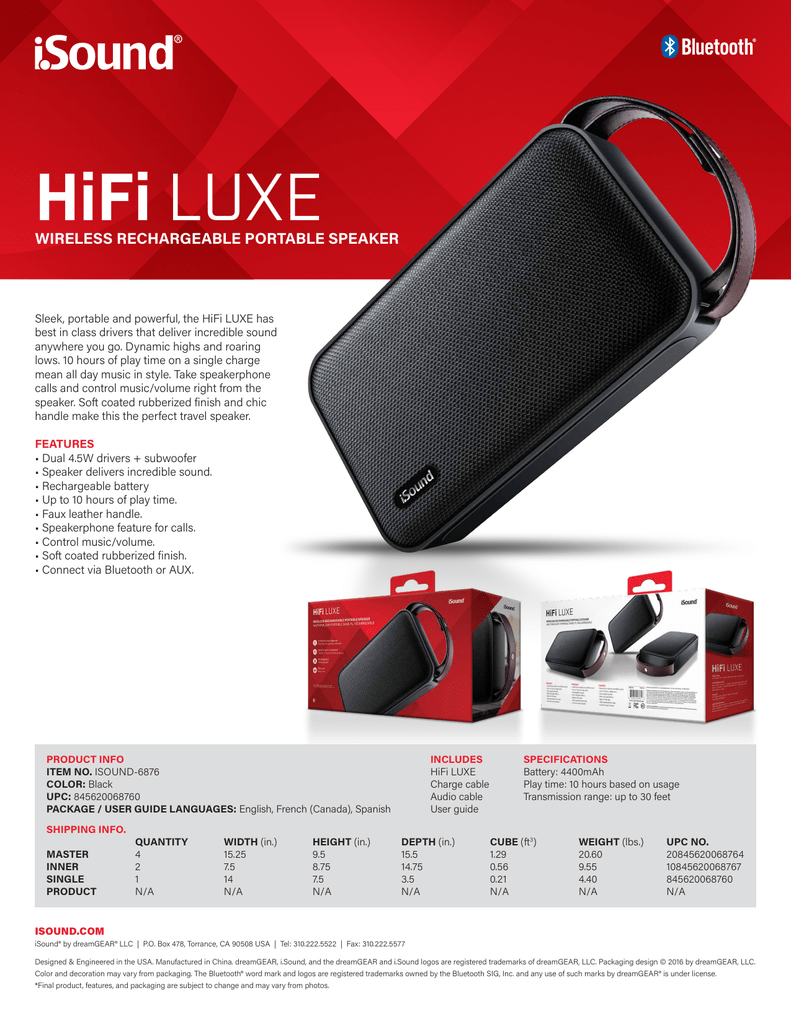 hifi luxe wireless rechargeable portable speaker