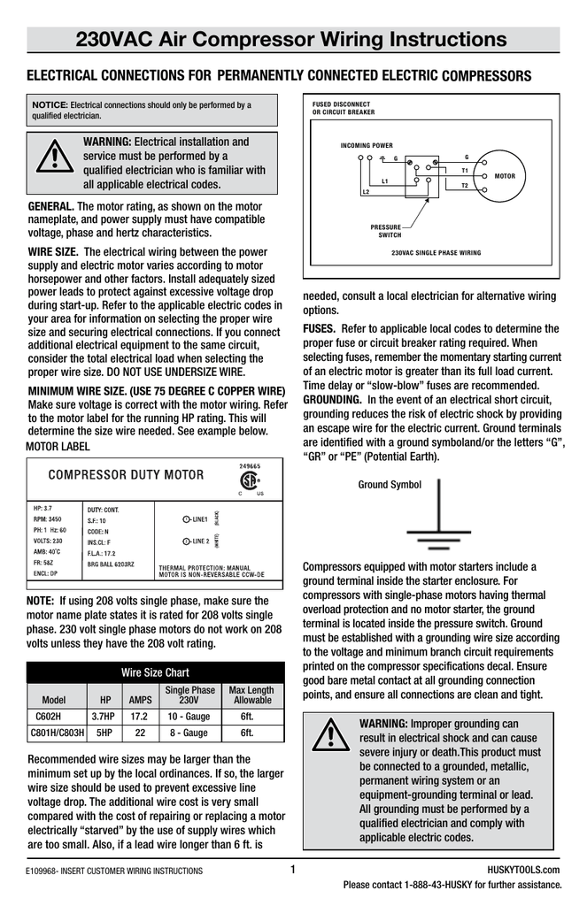 Eng 230vac Compressor Wiring Instructions 5 03 16 V04 Manualzz