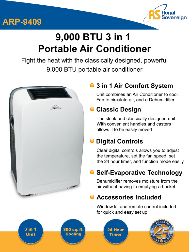 9000 BTU 3 in 1 Portable Air 