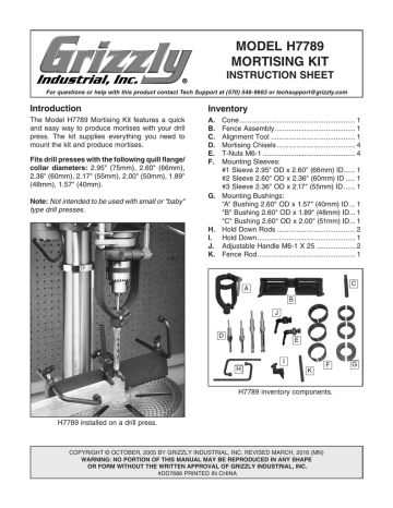 Grizzly H7789 Mortising Attachment Kit 