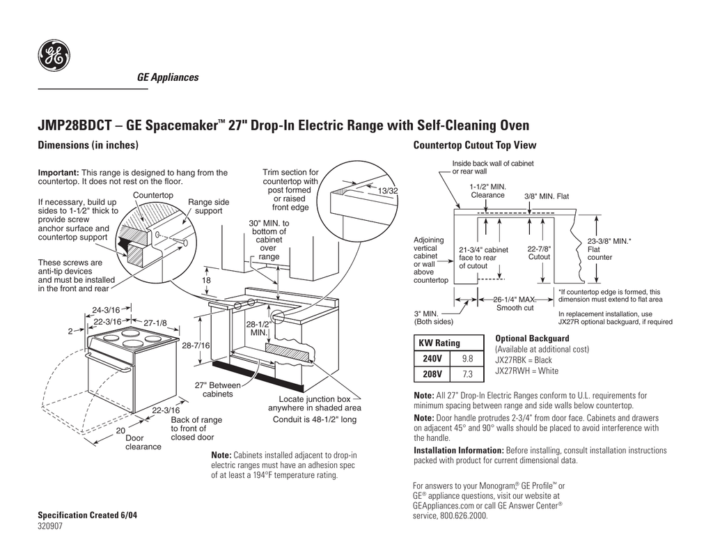 Jmp28bdct Ge Spacemaker 27 Drop Manualzz