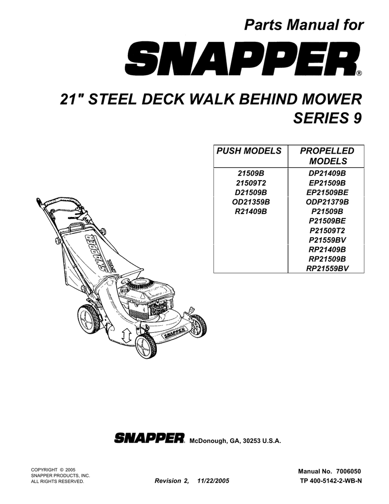 Parts Manual for 21" STEEL DECK WALK BEHIND MOWER SERIES 9 | manualzz.com
