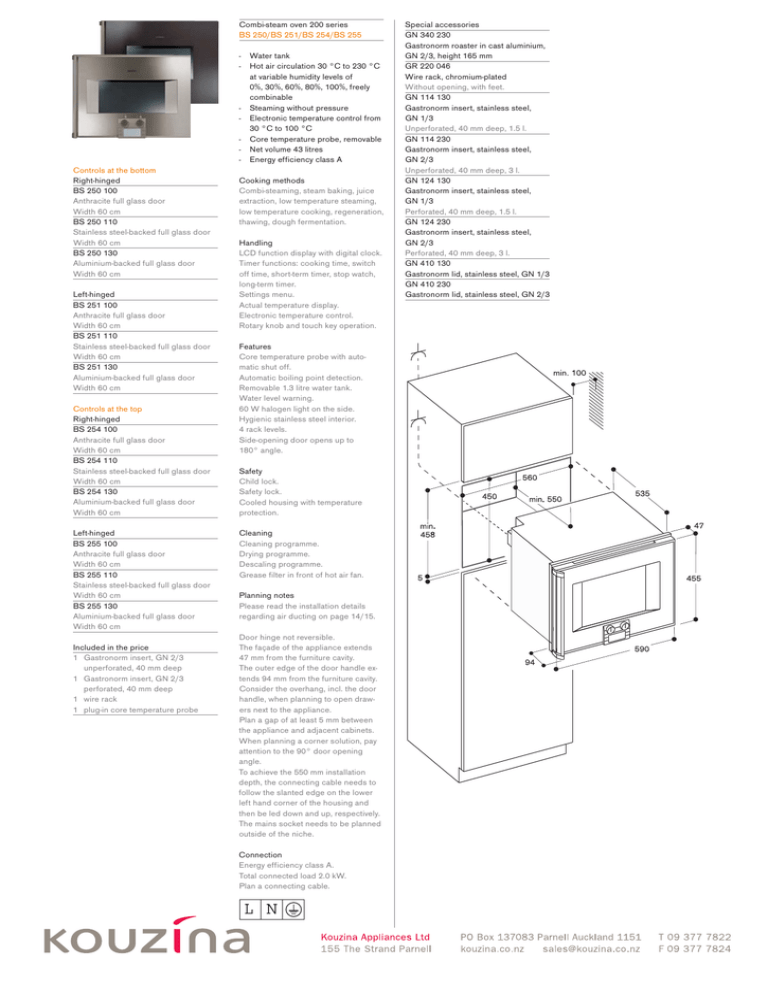 Gaggenau BS250 Combi Steam Oven Specs Manualzz