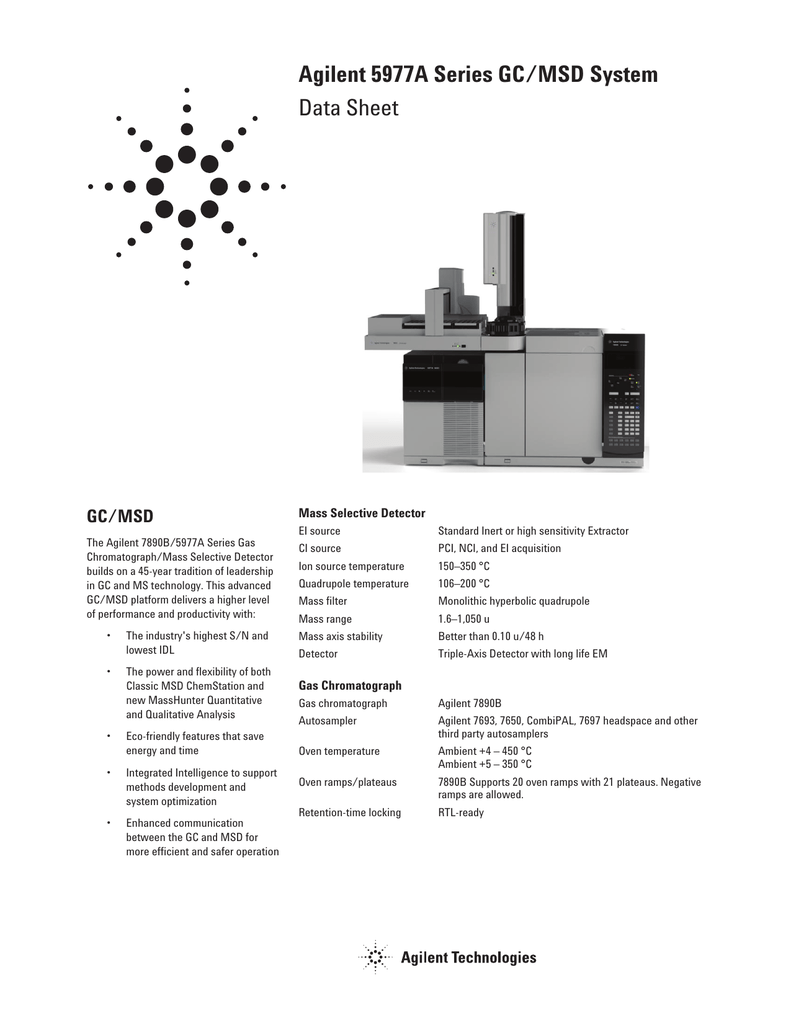 Agilent 5977A Series GC/MSD System Data Sheet Manualzz