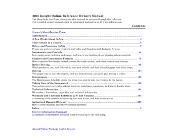 Honda Insight 2006 Owner Manual | Manualzz