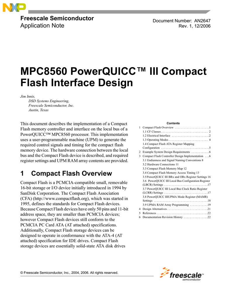 MPC8560 PowerQUICC III Compact Flash Interface Design Manualzz