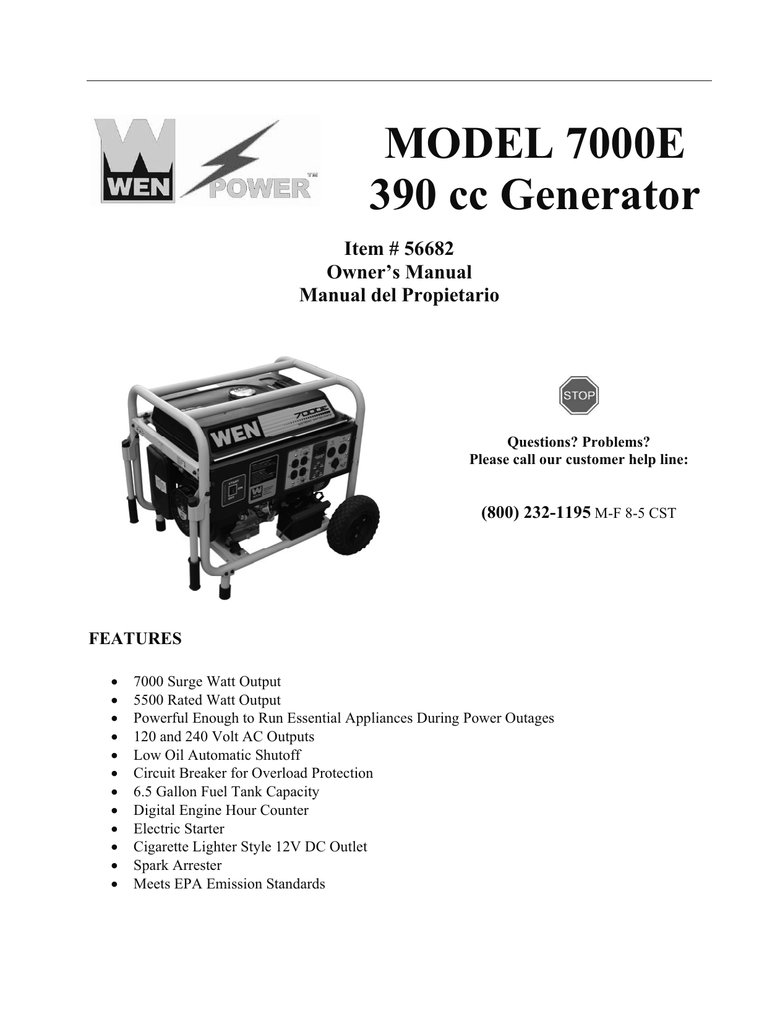 Wen 56682 7000 Watt Electric Start Generator manual Manualzz