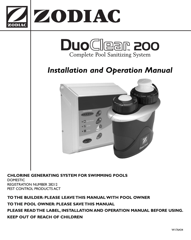 Zodiac Pool Systems DuoClear 200 Installation and Operation Manual