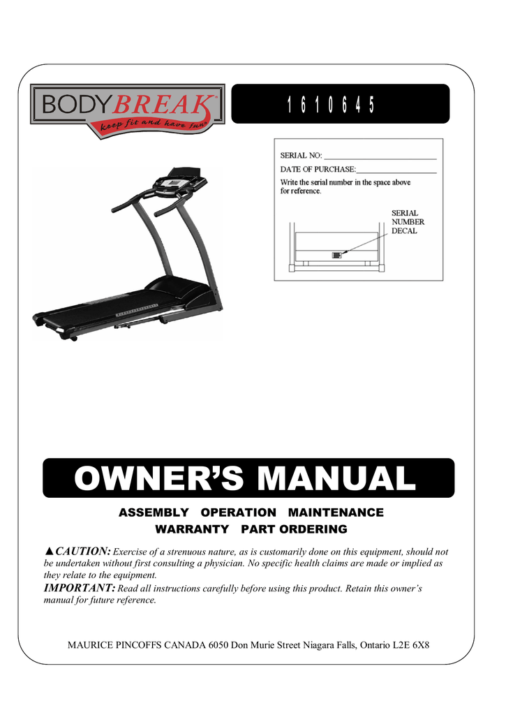 Body break treadmill discount manual