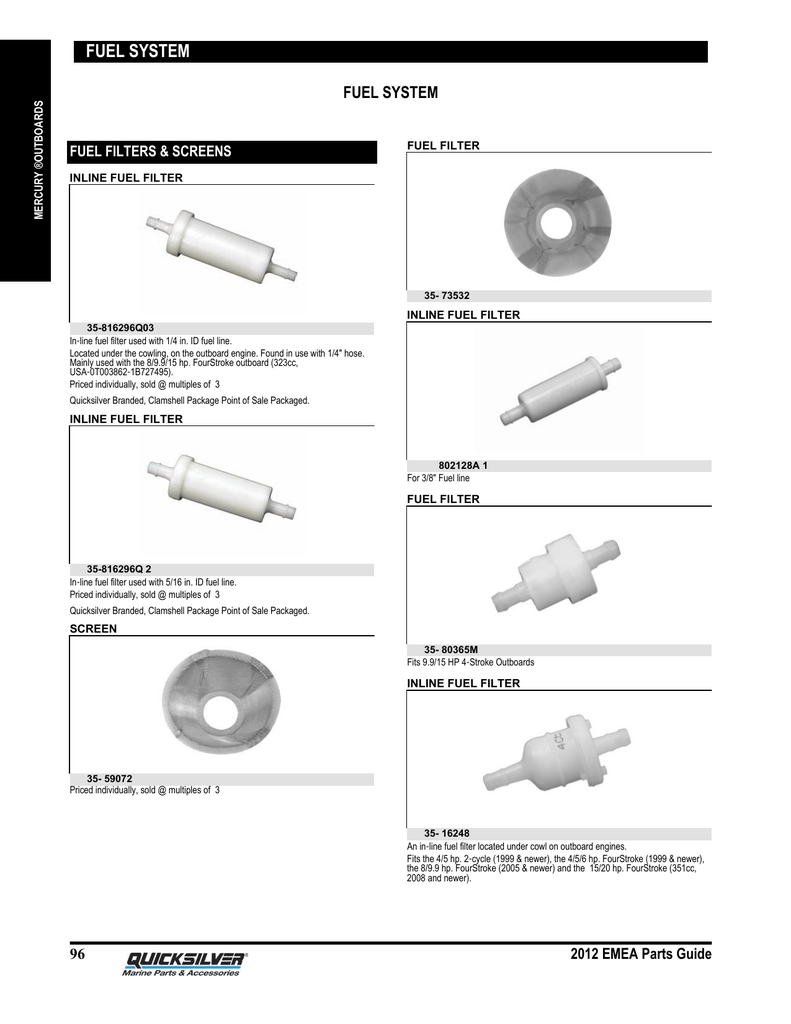 Quicksilver Oil Filter Chart