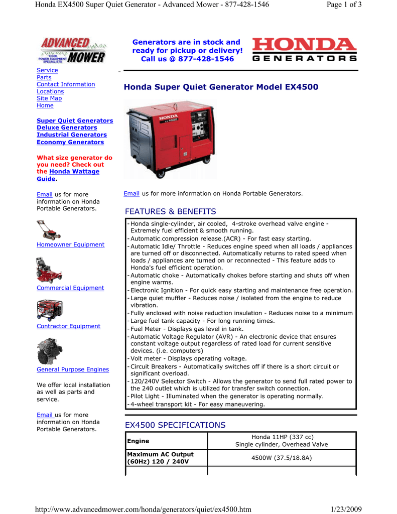 Honda Ex4500 Generator Manual
