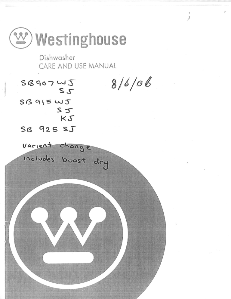 Page 1 ©Westinghouse Dishwasher CARE AND USE MANUAL S (3 Manualzz