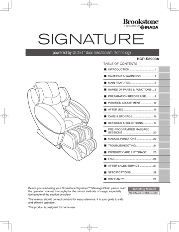 Brookstone INADA Signature HCP S8900A Operating Manual Manualzz