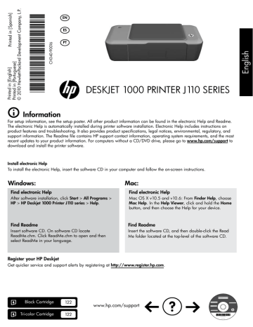 HP | Deskjet 1000 Printer series - J110 | Reference guide | deskjet 1000 printer j110 series | Manualzz