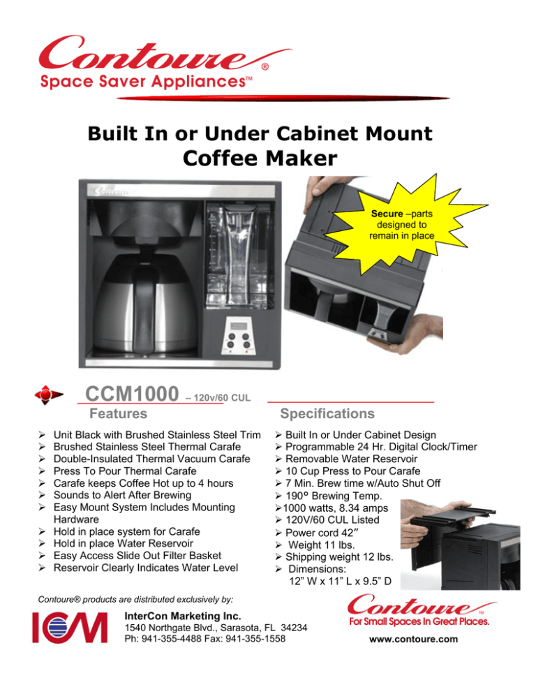 Contoure™ Coffee Maker 120v UL Listed Manualzz