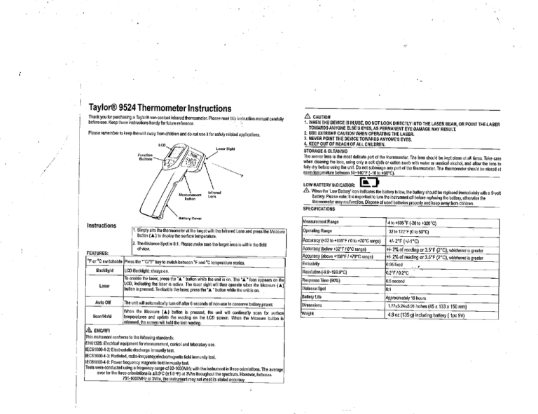 Taylor 9524 Thermometer Instructions Manualzz