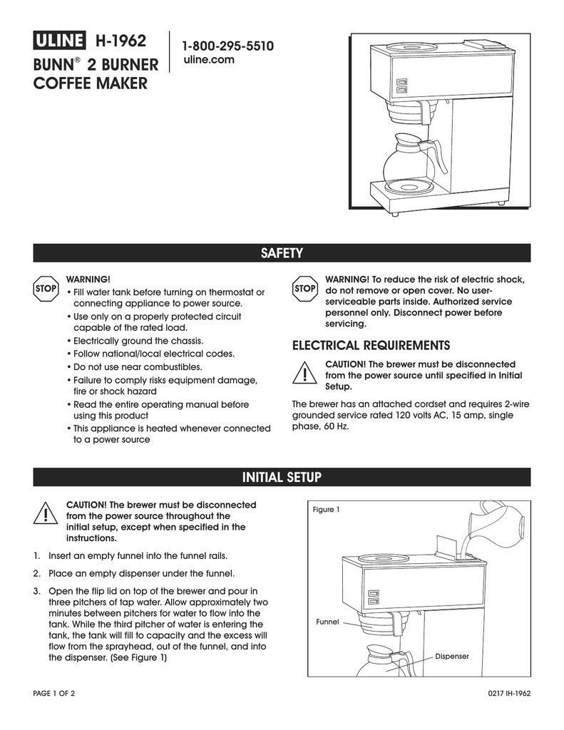 P H 1962 Bunn 2 Burner Coffee Maker Manualzz