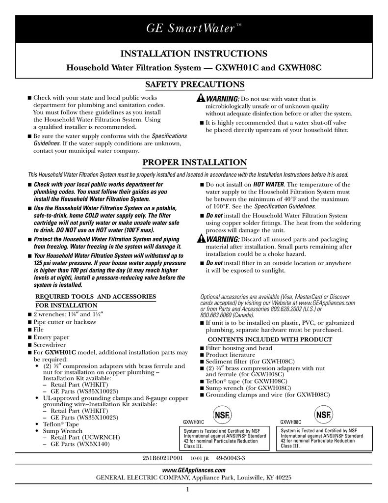 GXWH01C GXWH08C Owner's manual GE SmartWater Manualzz